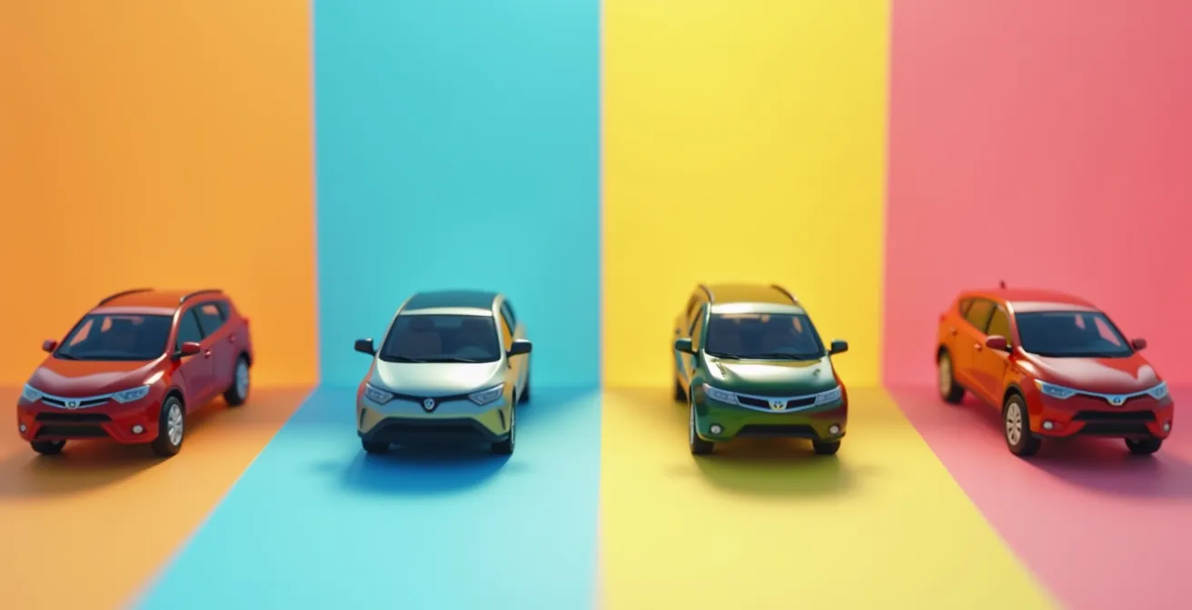 Comparación visual simbólica entre diferentes tipos de seguros y alquiler de coche